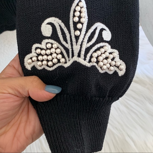 St.John Black Mock Turtleneck Beaded Detail - Picture 5 of 7